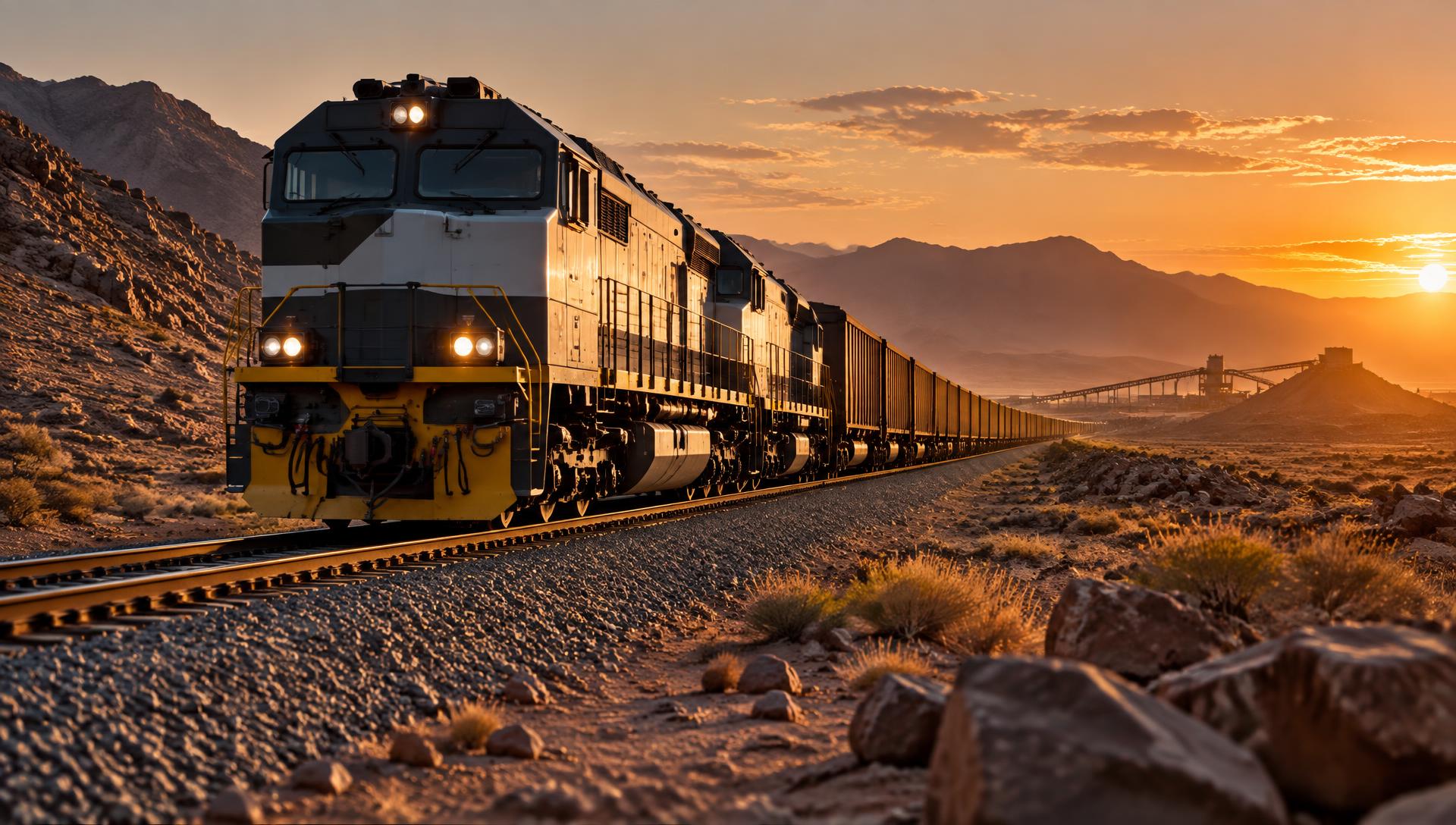 Freight locomotive crossing the Namibian landscape